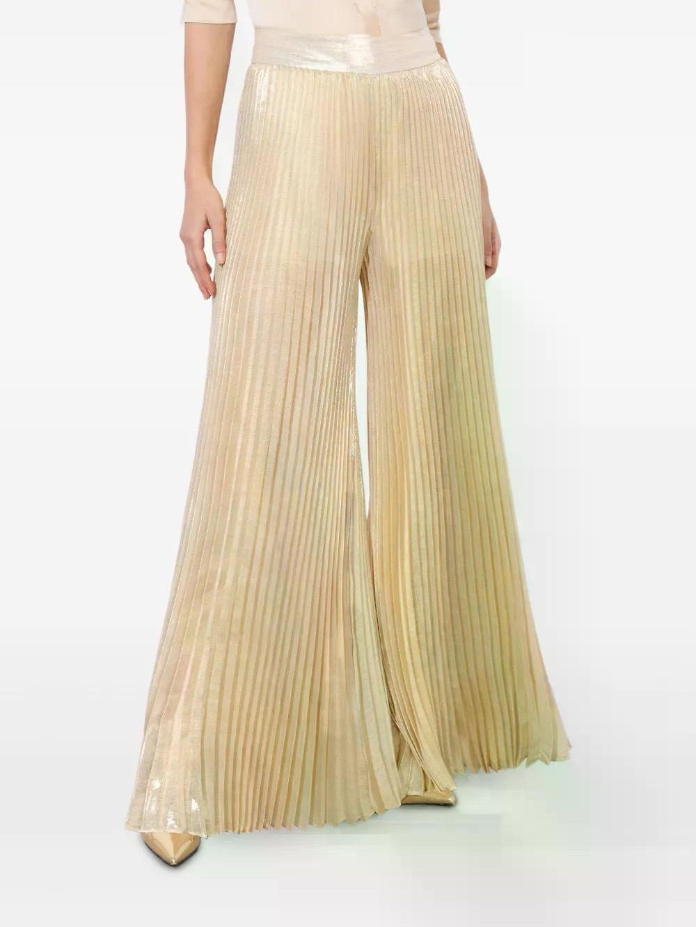 Alice + Olivia Metallic Pleated Wide-Leg Pants in Cream - Picture 3 of 7